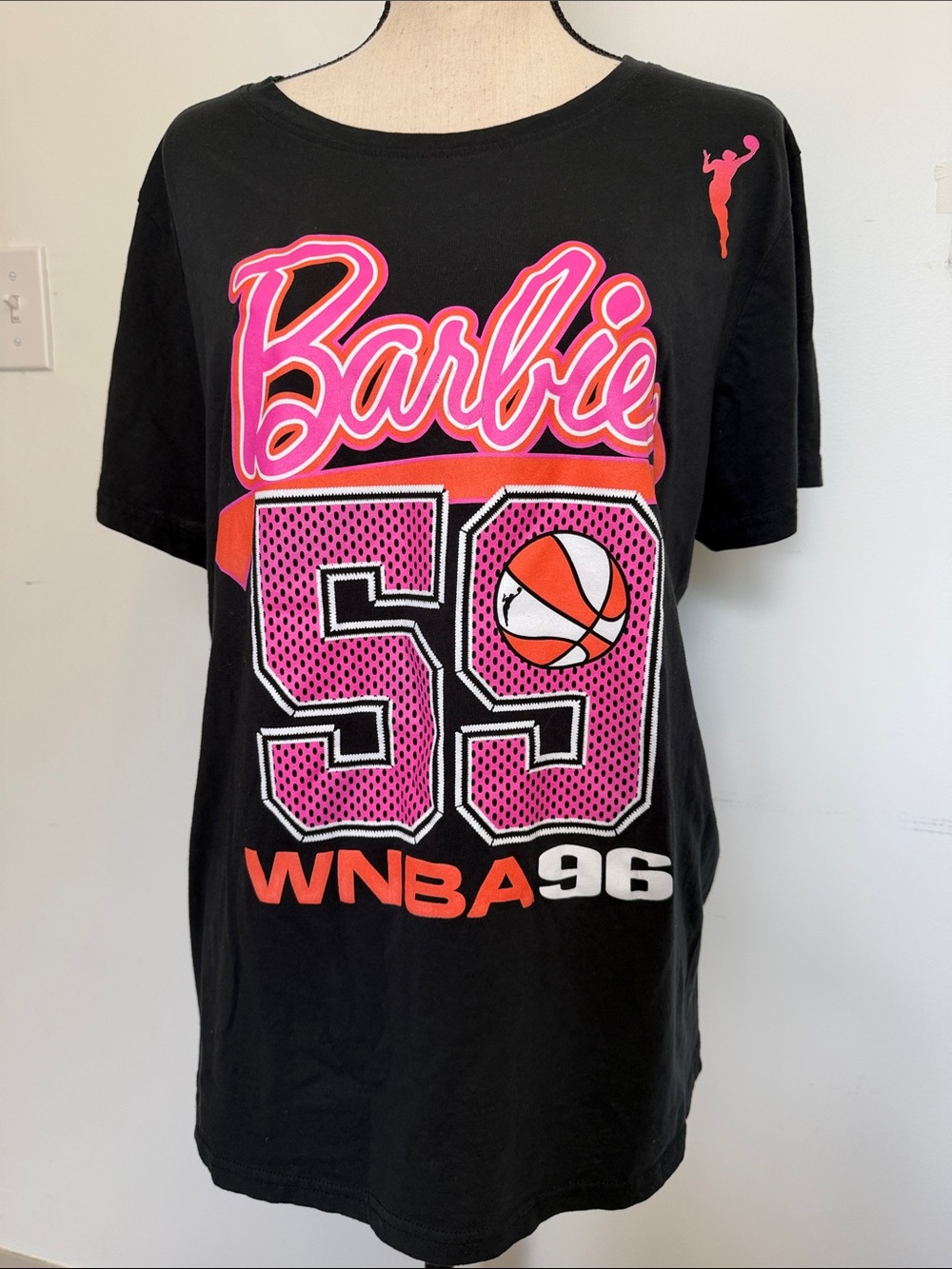 Barbie Black Graphic Tee with Pink & Orange Accents 2X Basketball